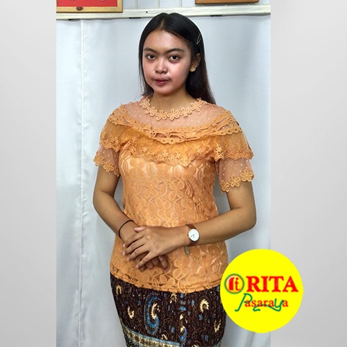 Blouse Brukat Lengan Pendek / Atasan Brukat Kebaya Modern Coklat