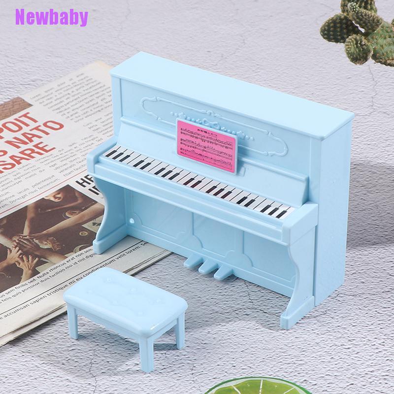 (Newbaby) 1 Set Miniatur Grand Piano Dengan Bangku Skala 1: 12 Untuk Rumah Boneka