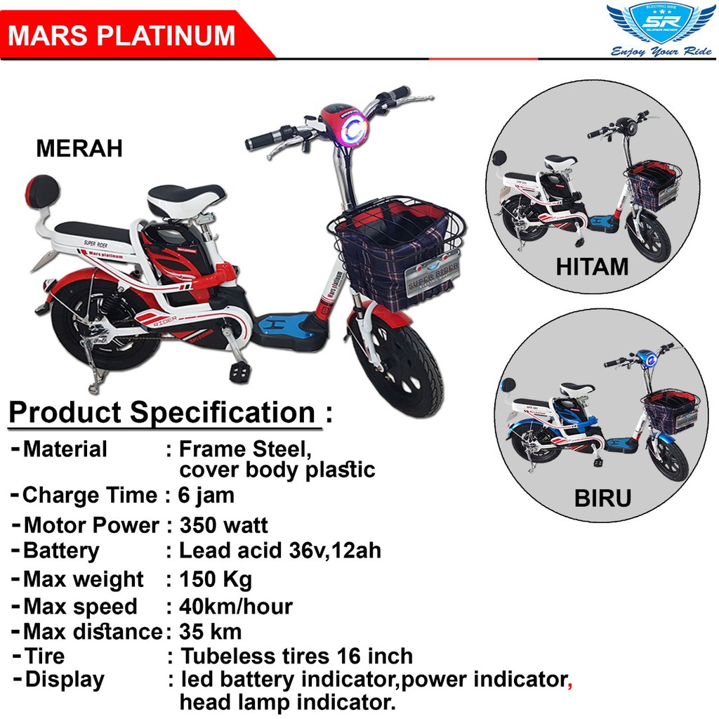 E-BIKE MARS PLATINUM Sepeda Listrik SUPER RIDER
