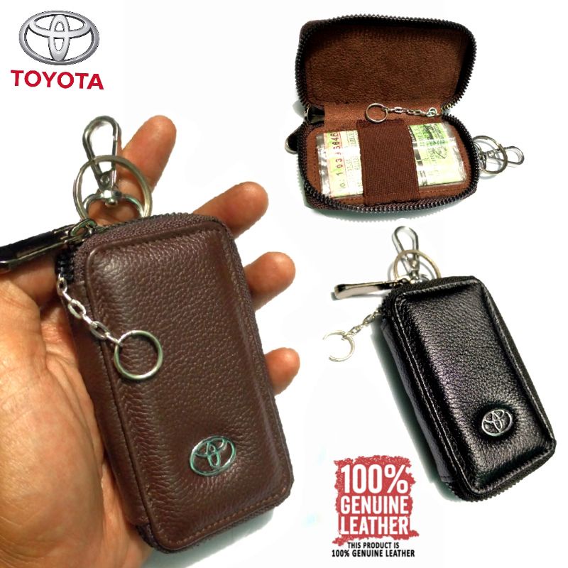 gantungan kunci dan dompet STNK mobil Toyota kulit asli Zipper