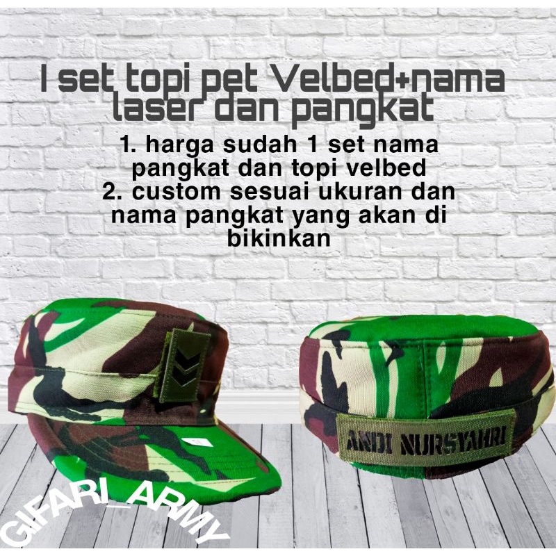 TOPI PET PDL BAHAN VELBET 1 SET NAMA + PANGKAT PATCH LASER