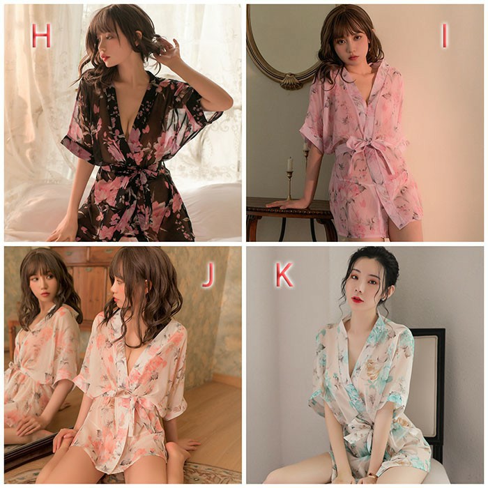 Setelan Lingerie Kimono Transparan Sexy Babydoll Wanita