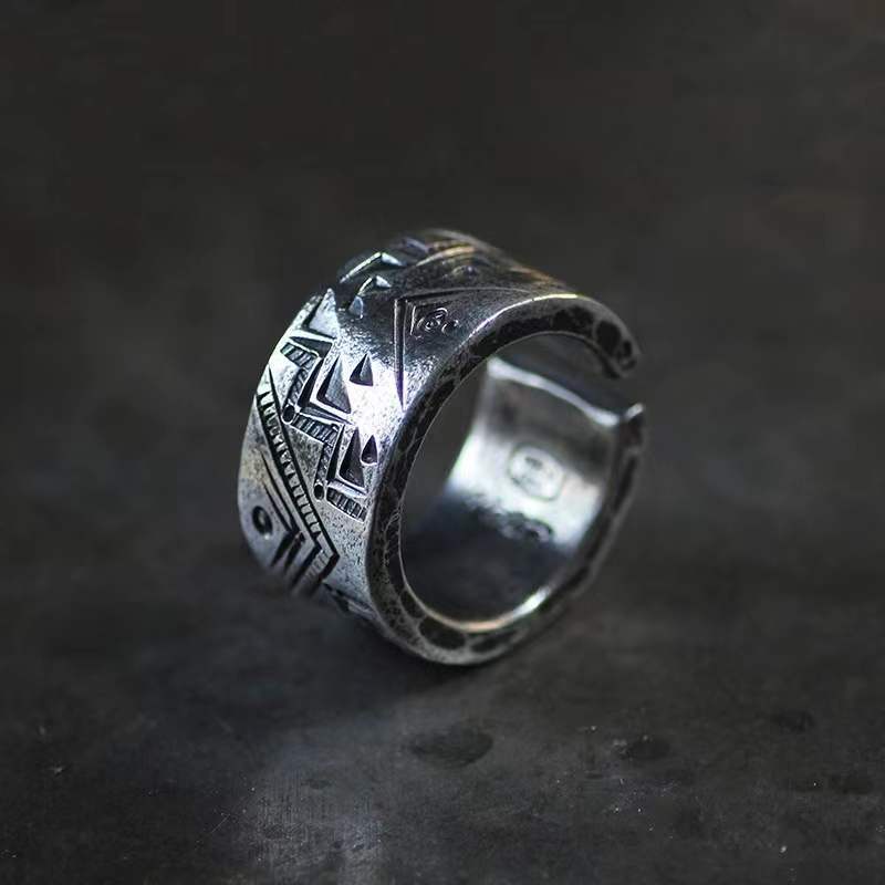 Cincin Totem Chiseled Gaya Indian Vintage Untuk Wanita