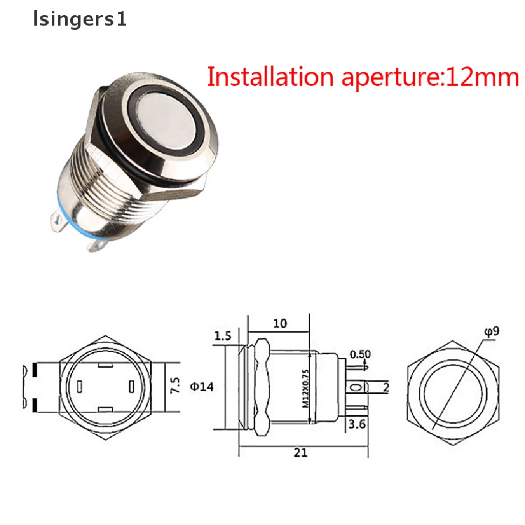 (lsingers1) Tombol Tekan 12mm Bahan Metal Dengan Lampu LED