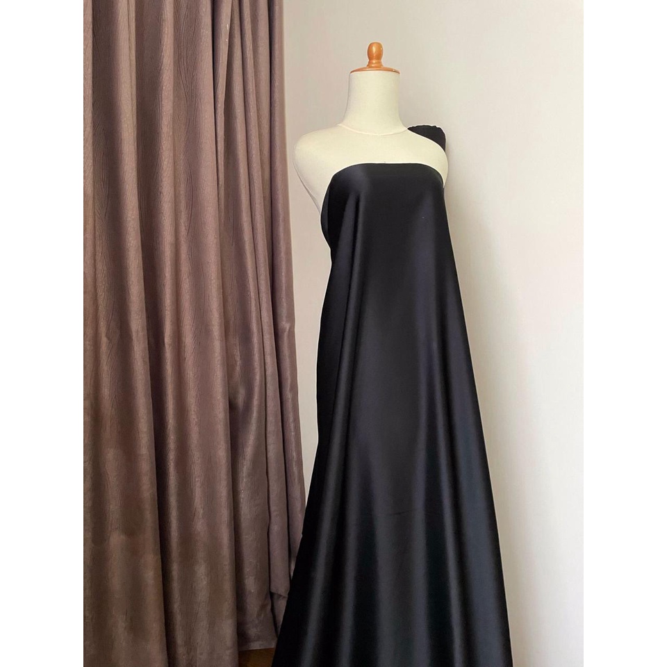 Bahan Satin Maxmara Silk Lux Premium Meteran Mewah Warna Hitam