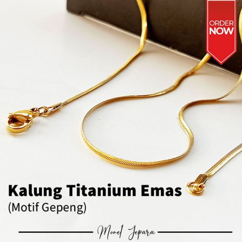 Kalung Titanium Gold Gepeng Pria Wanita (Panjang 45cm )