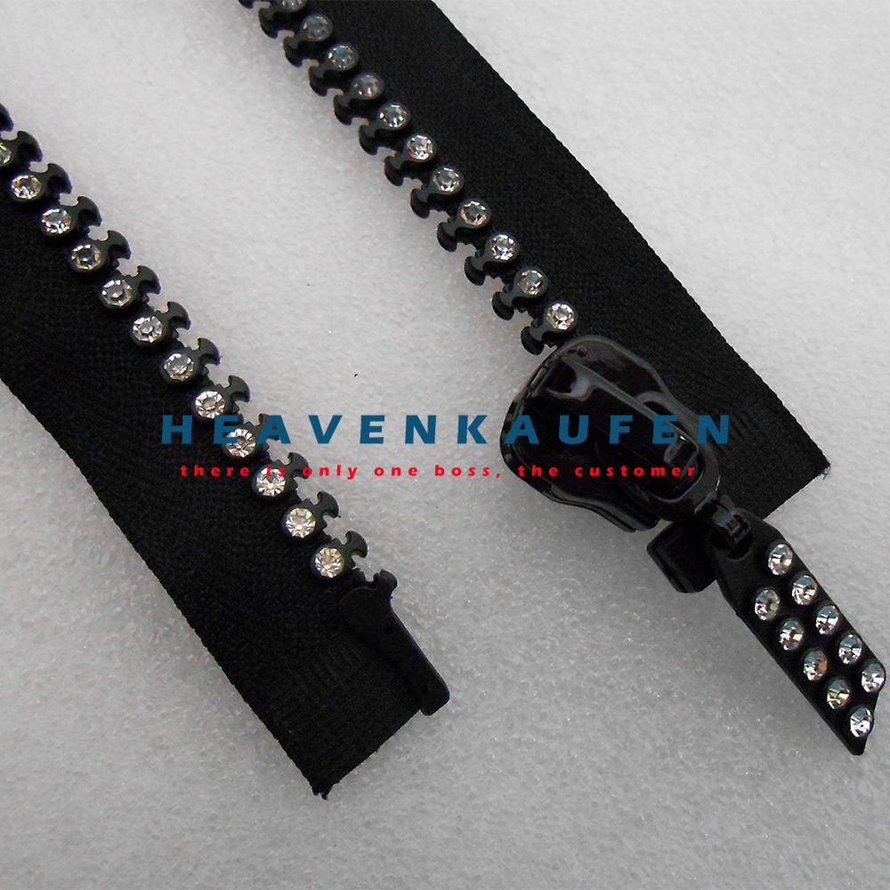 Resleting Zipper Hitam Besar Panjang 50 cm Hias Permata Imitasi