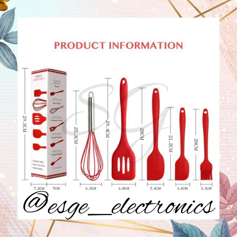 SET ALAT MASAK 5 IN 1 SENDOK DAPUR SPATULA DAPUR SET SENDOK SET ALAT KUE SET ADONAN KUE SET WHISKER ALAT BAKING KUE PERALATAN BAKING KUE SET ALAT MASAK SPATULA SILIKON PENGOCOK TELUR ADONAN SILIKON SCRAPER KUE PLASTIK SILIKON ANTI PANAS