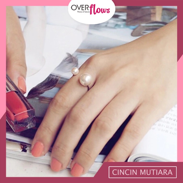OVERFLOWS.ID Cincin Mutiara Model Open Cull Liontin Love Hati Berlian Murah