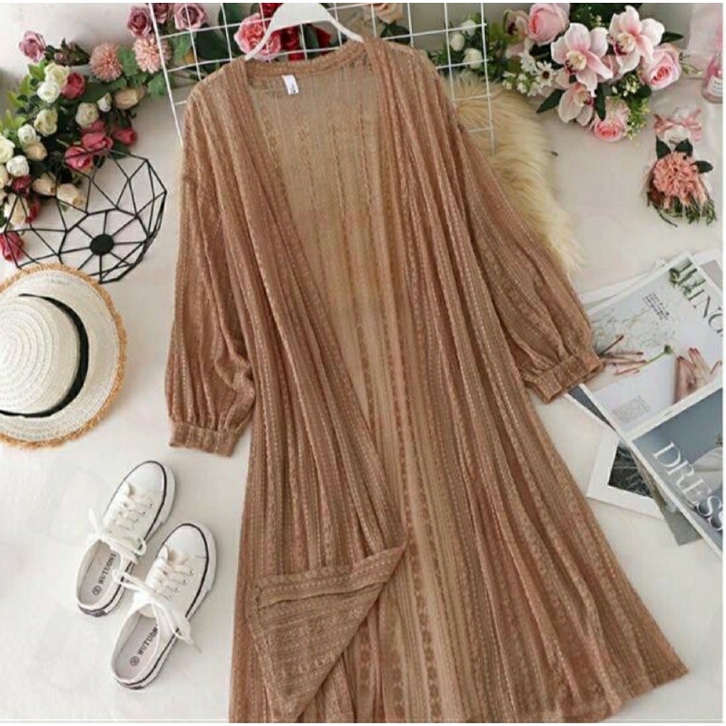 Long Blazer  Outer Panjang Jasmine Cardigan Lace Lengan Balon busana pantai