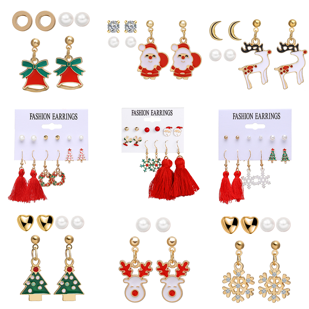 Fashion diamond pearl Santa Claus Earrings Set women Earrings simple jewelry accessories