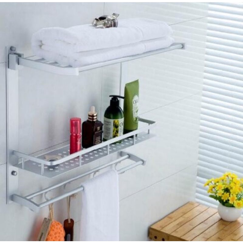 Rak dinding serbaguna rak handuk alumunium 3 susun