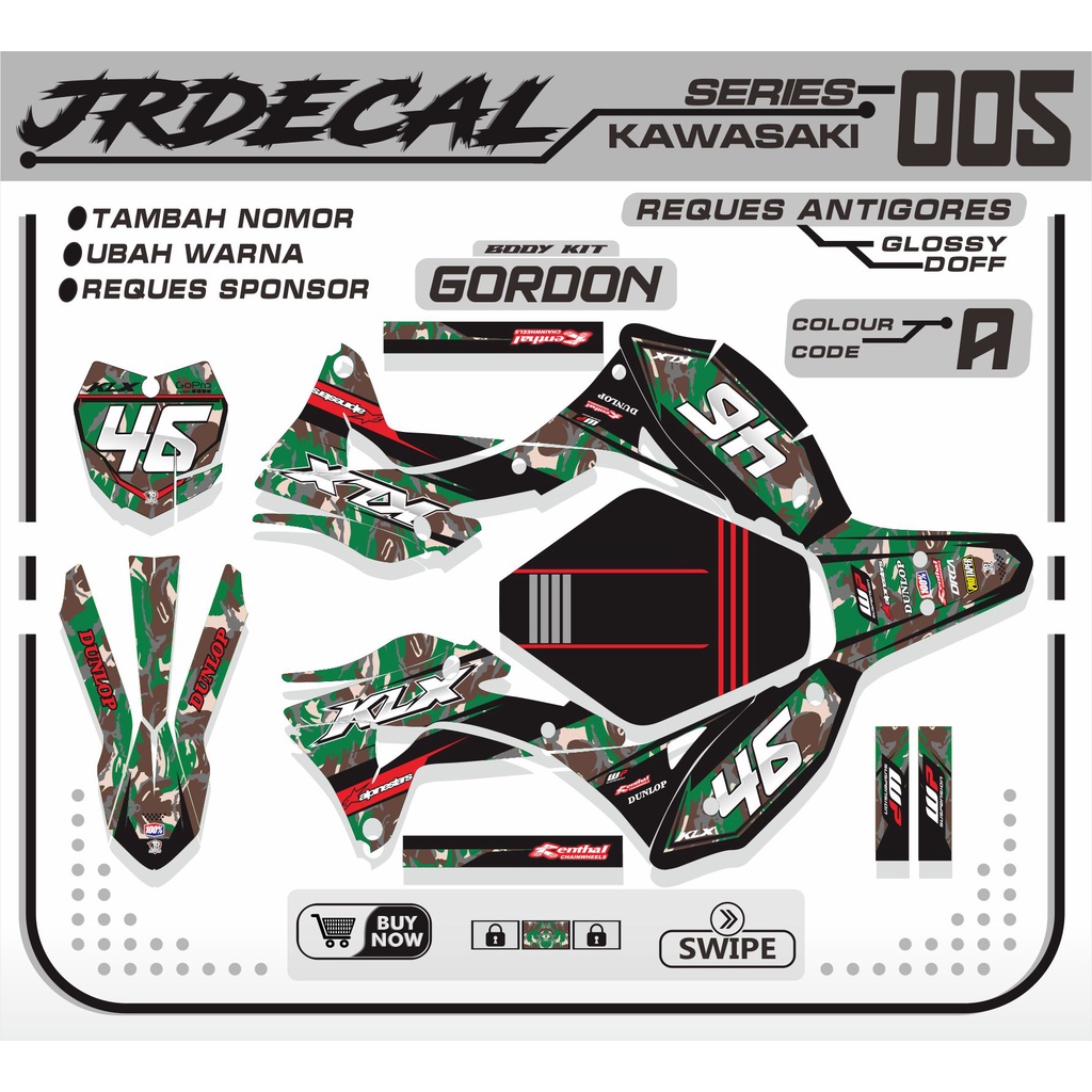 (BISA COD) DECAL STICKER KLX GORDON ARMY DORENG MILLITER-DEKAL DORENG LORENG ARMY-DEKAL STIKER GORDO