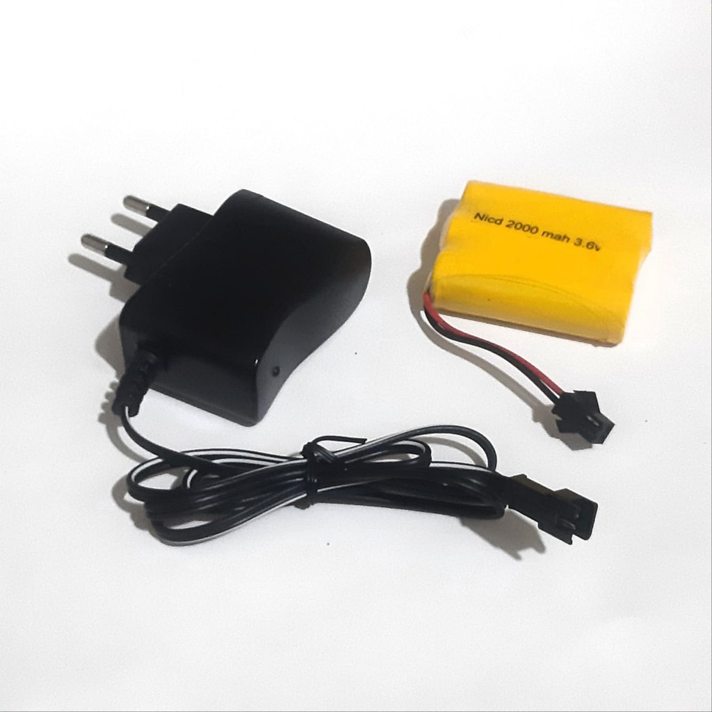 Paket Adaptor Charger dan Baterai Mobil Remote Control RC 3AA Ni-Cd 3.6v - 2000mAh Socket Hitam 2pin