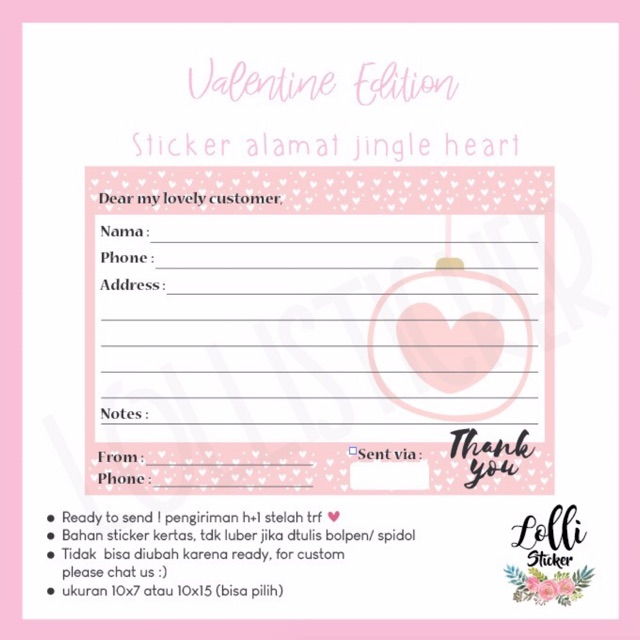 

Sticker alamat / sticker pengiriman jingle heart