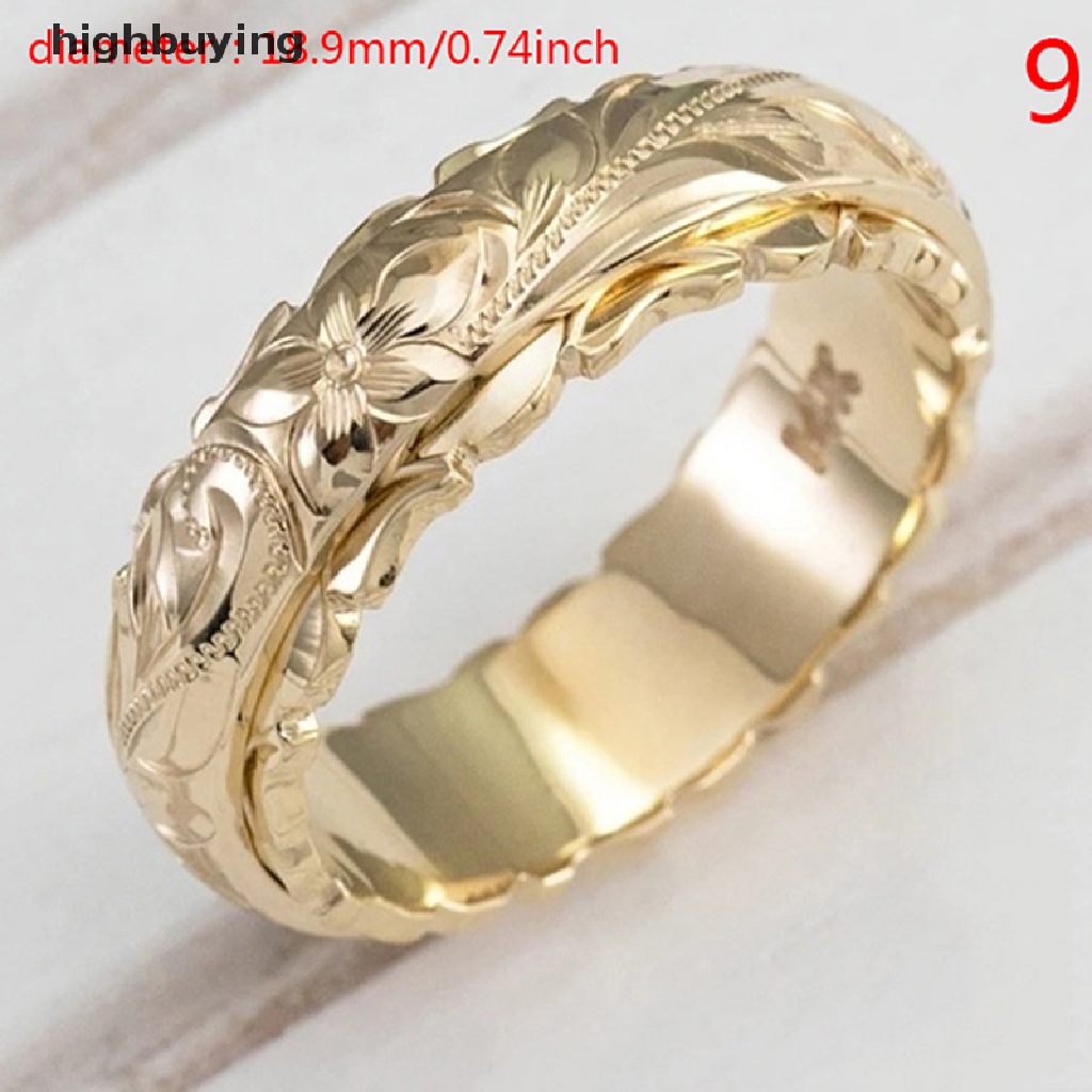 Hbid Cincin Lapis Emas 14k Motif Ukir Bunga Untuk Hadiah Anniversary Wanita