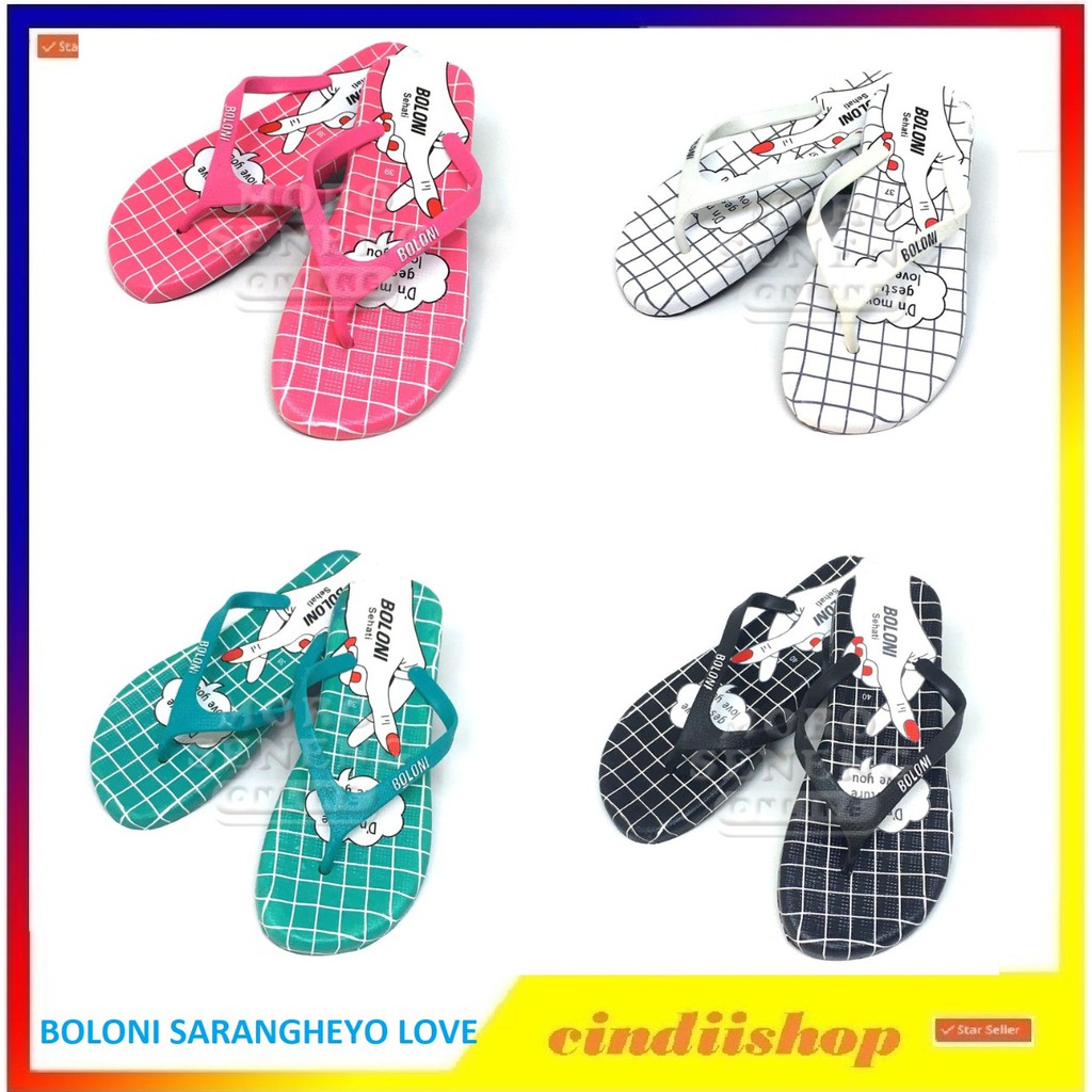 Sandal Jepit KARET Wanita BOLONI Saranghaeyo Sehati Sendal Cewek Dewasa Love Tangan Sarang Heyo