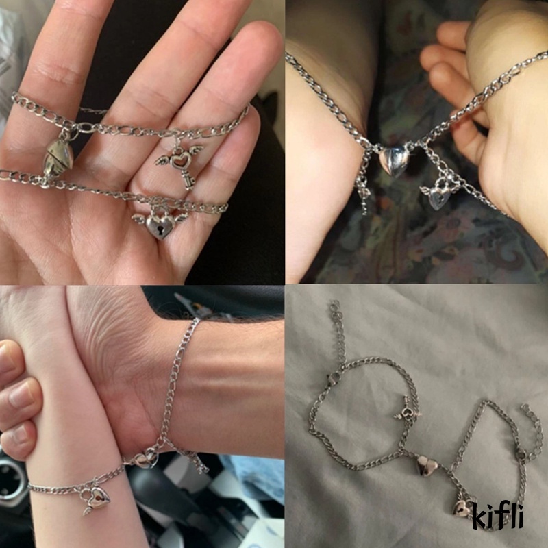 2Pcs,Fashion Cinta,Gelang Pasangan Magnetik,Kesederhanaan Rantai Paduan,Aksesoris Hadiah