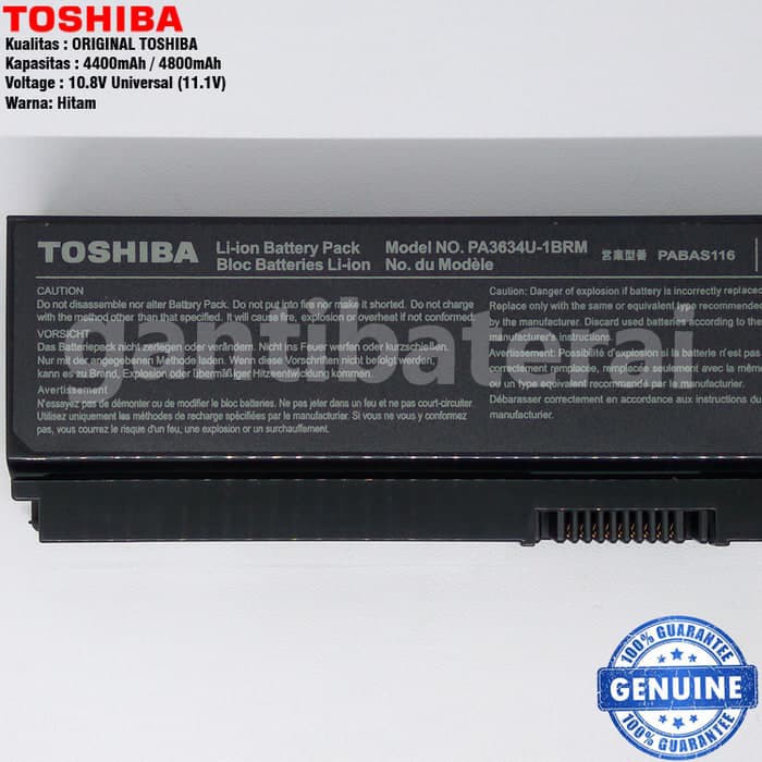 Original Baterai Toshiba L310 L510 L515 M300 M305 U400 PA3634U-1BRM