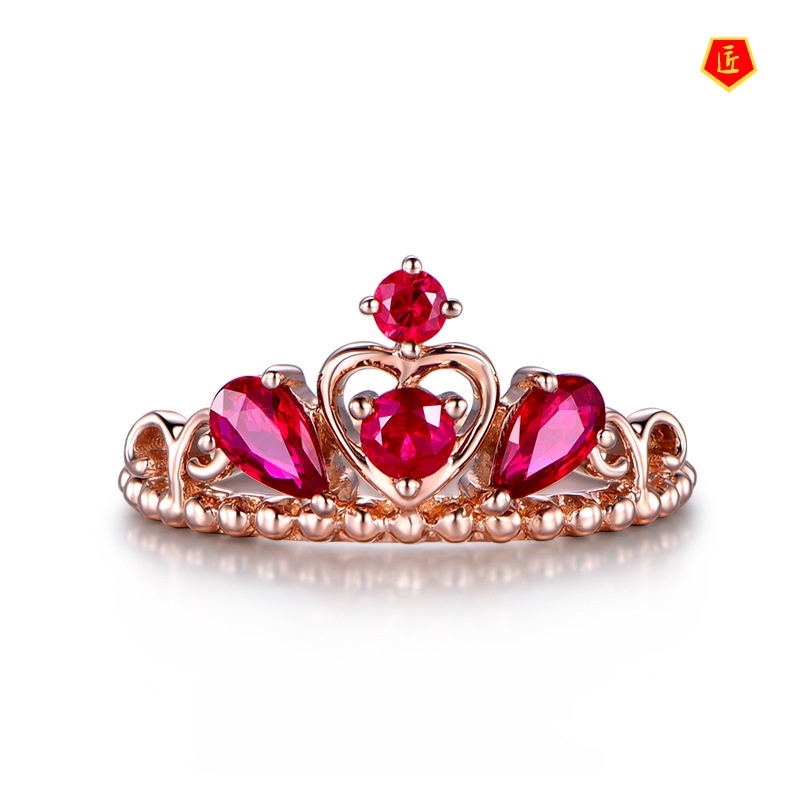 [Ready Stock]Elegant Personality 18K Gold Ruby Crown Ring