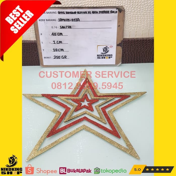 

18MC05-011A BINTANG RANGKAP GLITTER X4 40CM MERAH