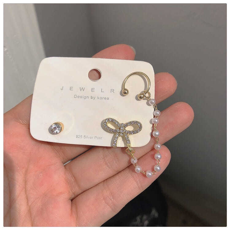 Anting-anting telinga klip satu potong anting-anting ~ in diamond butterfly Mutiara Jaringan khusus