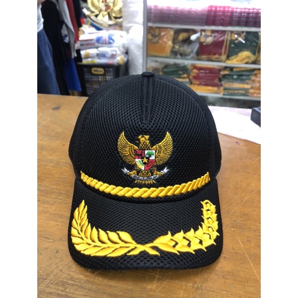 Topi Garuda bordiran timbul garuda padi kapas (model jaring)