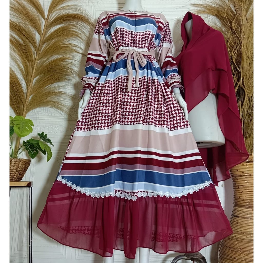 gamis set hijab fariasi renda melati kotak