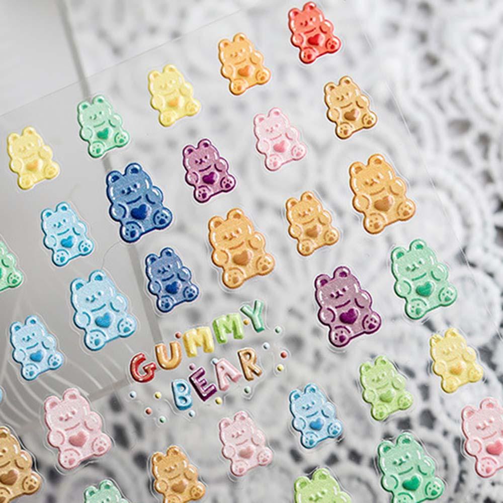 Mxbeauty 5D Grafir Stiker Kuku Lucu Gummy Bear Decal DIY Nail Art Desgin