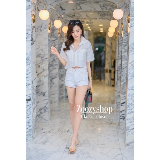 ATASAN KEMEJA ZOOZY MODEL CROP KANTONG 2 IMPORT BANGKOK (BJZY329)