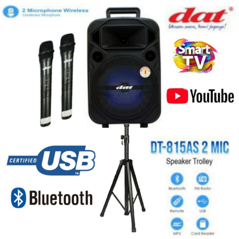 SPEAKER PORTABLE DAT 8 INCH DT-815 AS 2 MIC WIRELESS free tripod speaker