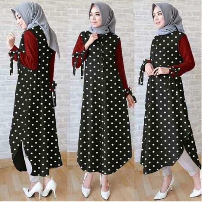 Maxi polkadot hitam Gamis 0153 SGI Baju Gamis Wanita Terbaru
