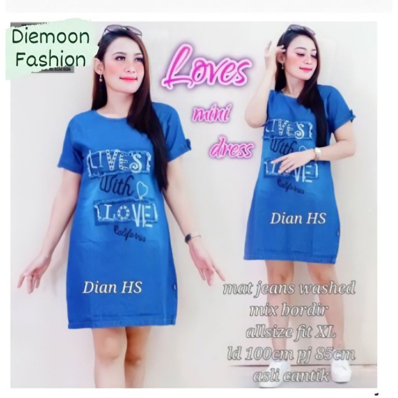 Loves mini dress jeans wash . Casual dress denim [SNA_drk]