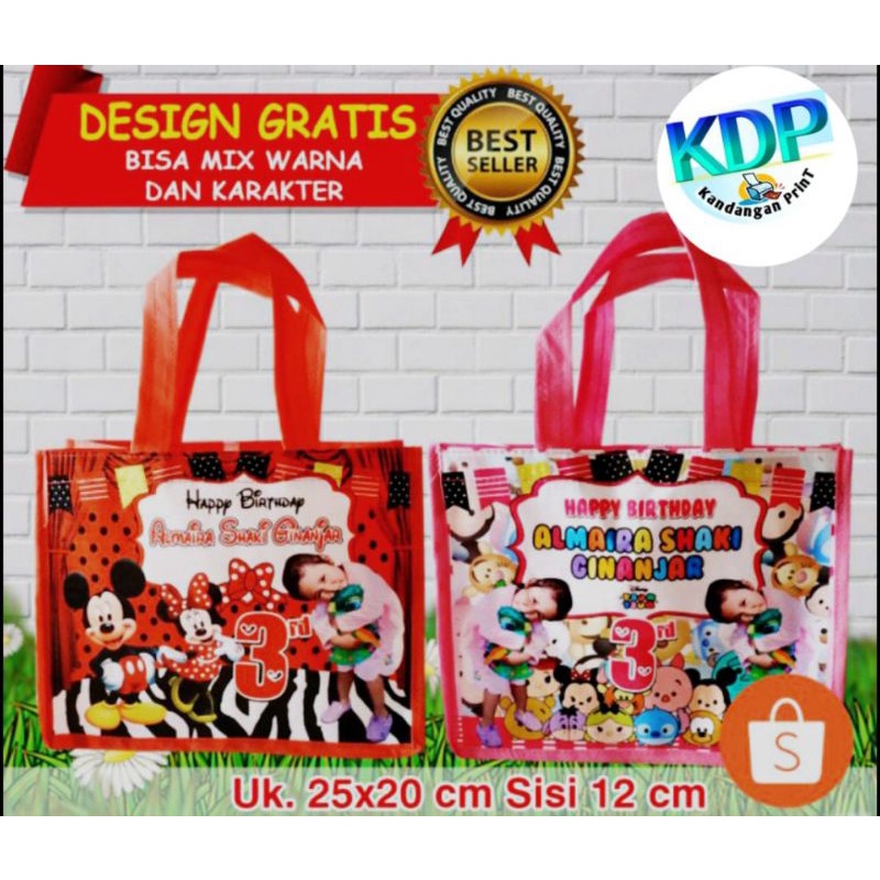 

30 biji -Tas ulang tahun anak custom Tas Spundbon Custom