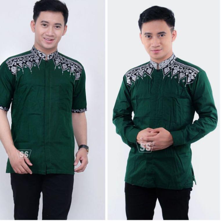 baju koko atasan muslim pria warna hijau botol batik veldanava –BLI.27Jn22ј