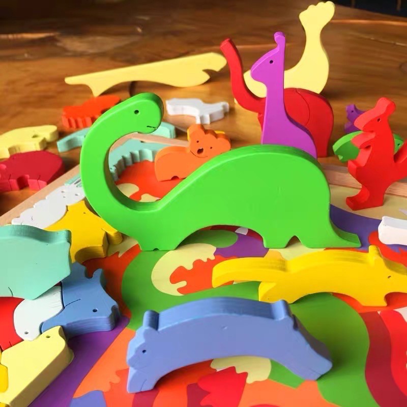 multi function crazy animal chunky puzzle mainan susun kayu keseimbang