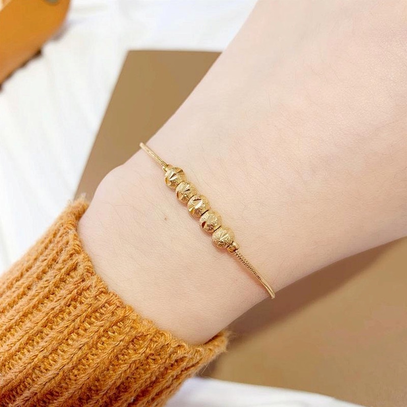 Gelang Titanium asli anti karat dan anti luntur Bracelet cantik Manik Emas Aksesoris Korea