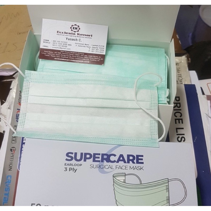 MASKER MEDIS EARLOOP Merk SUPERCARE 3 PLY ( 1BOX isi 50pcs )