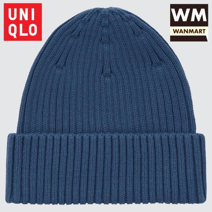Topi Uniqlo Unisex Topi Beanie Rib Pria Wanita Blue