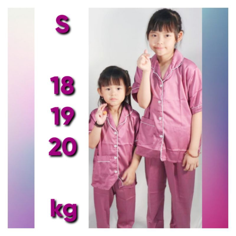 PIAMA ANAK LENGAN PANJANG SETELAN CELANA SATIN SILK POLOS