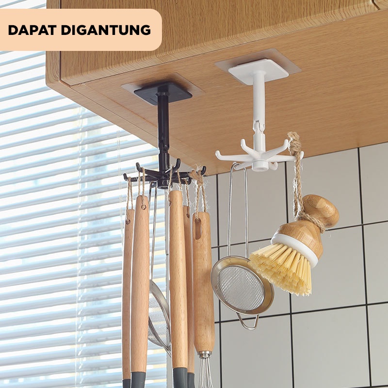 Gantungan spatula Hook alat mandi / Gantungan putar serbaguna 6hook