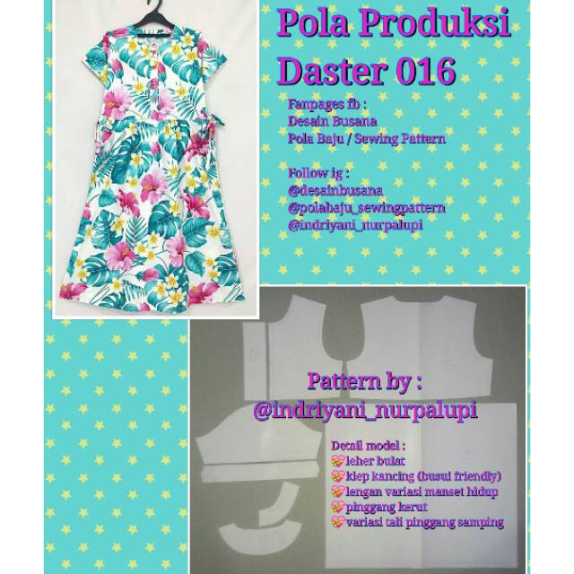 POLA DASTER 016 - Pola Baju  - Pola Instan - Pola Produksi Daster - Pola Homedress