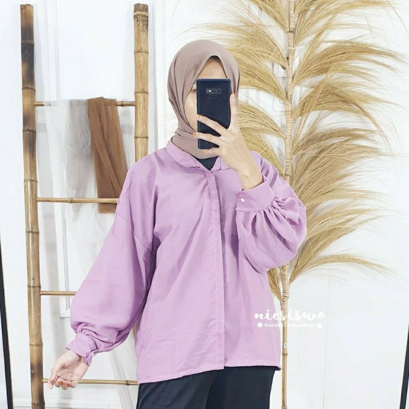garmensolo || KEMEJA WANITA MODEL TARTAN CROP/ KEMEJA WANITA BAHAN WOLFIS / TUNIK JUMBO PREMIUM BLOUSE TARTAN LENGAN BALON MIZU KOREAN STYLE | KEMEJA FLANEL WANITA NUMMA-RUFFI BLOUSE LILAC