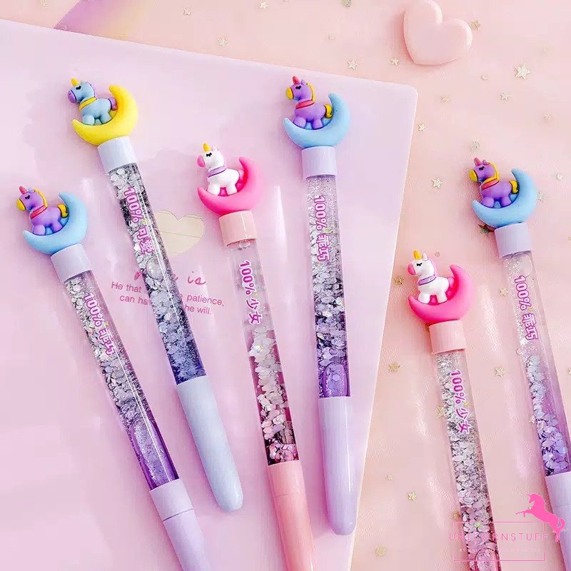 Bolpoin Glitter unicorn Pena Unicorn Premium Tinta Gel Perempuan Anak Journaling Tipis Karakter Pink Pastel Kado Anak Perempuan Alat Tulis Tempat Pensil Sekolah Back To School