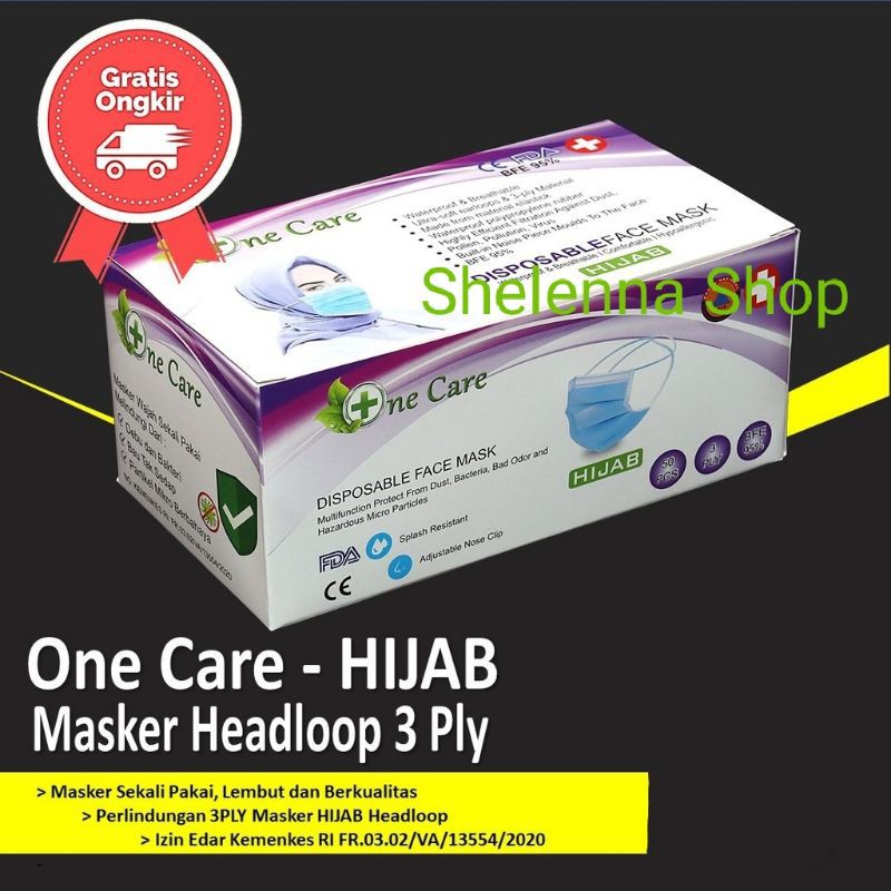 HIJAB DEWASA ANAK OneCare Chasa Masker Hijab 3ply Headloop One Care  Medical