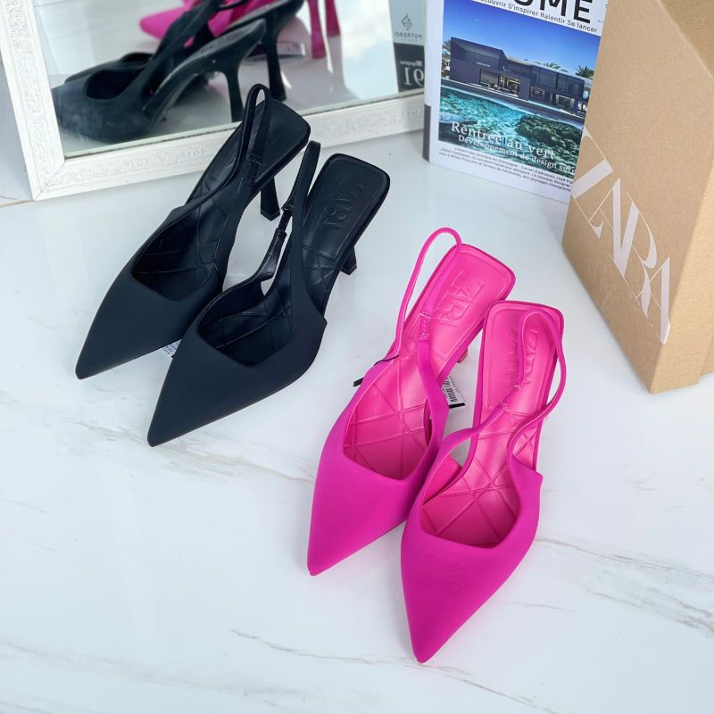 SEPATU HEELS ZARA WANITA PINK  HITAM ORIGINAL BRANDED