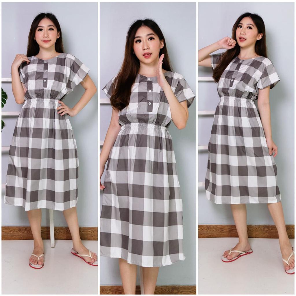 DASTER MANOHARA LD 115 CM KANCING 3 KARAKTER BAJU TIDUR HALUS TEBEL BUSUI BUMIL MODEL KEKINIAN-MH CATUR HITAM