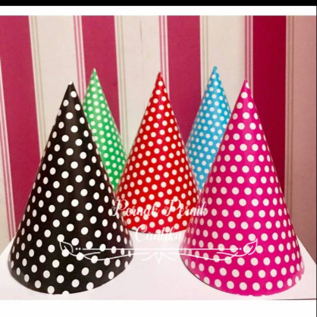 TOPI KERUCUT POLKADOT/ TOPI ULTAH POLKADOT / TOPI ULTAH MURAH