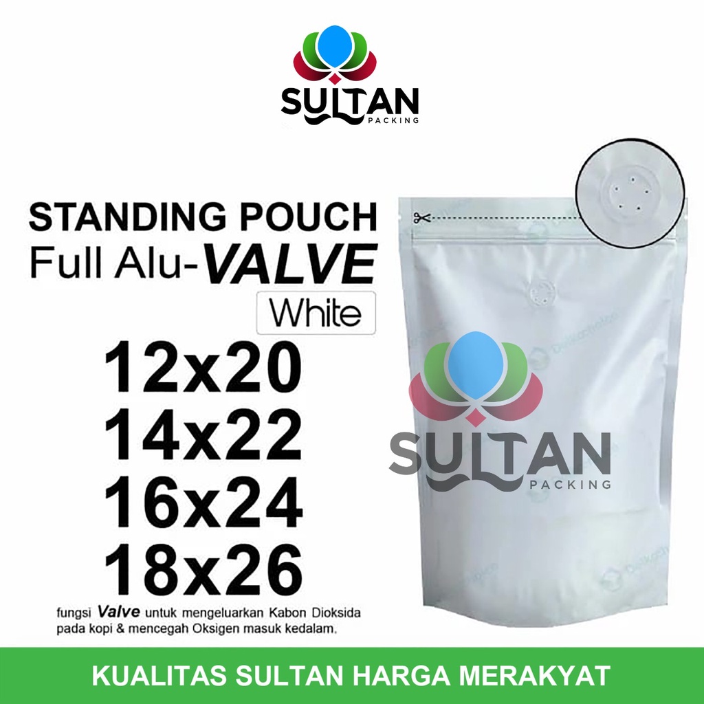 Standing Pouch WHITE VALVE NON WINDOW ZIPLOCK plastik klip Foil PUTIH