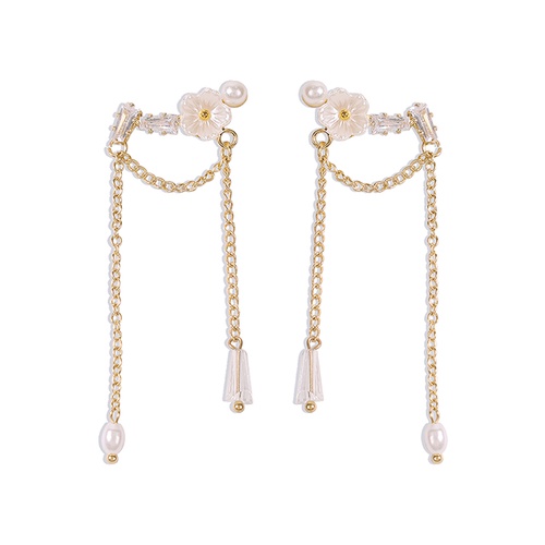 LRC Anting Tusuk Fashion Gold Color Alloy Resin Flower P28823